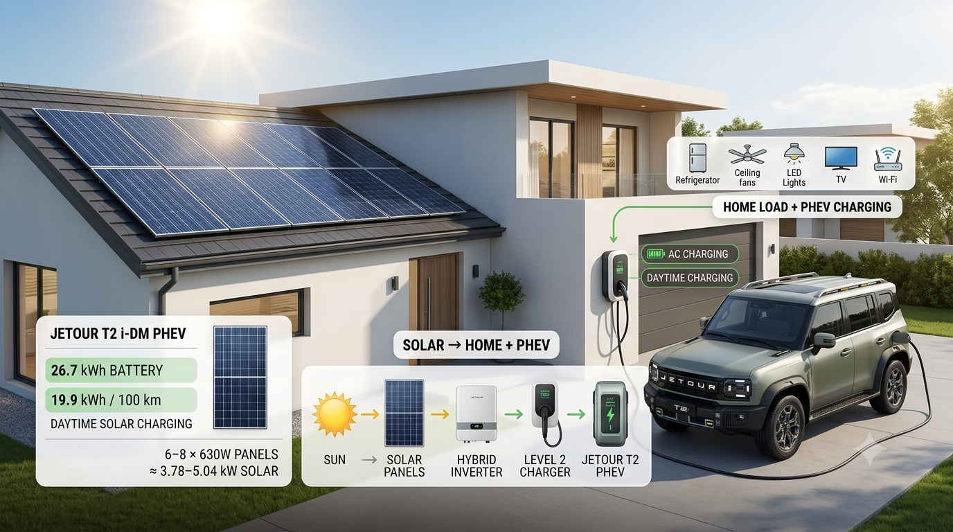 Jetour T2 i-DM PHEV daytime solar charging guide