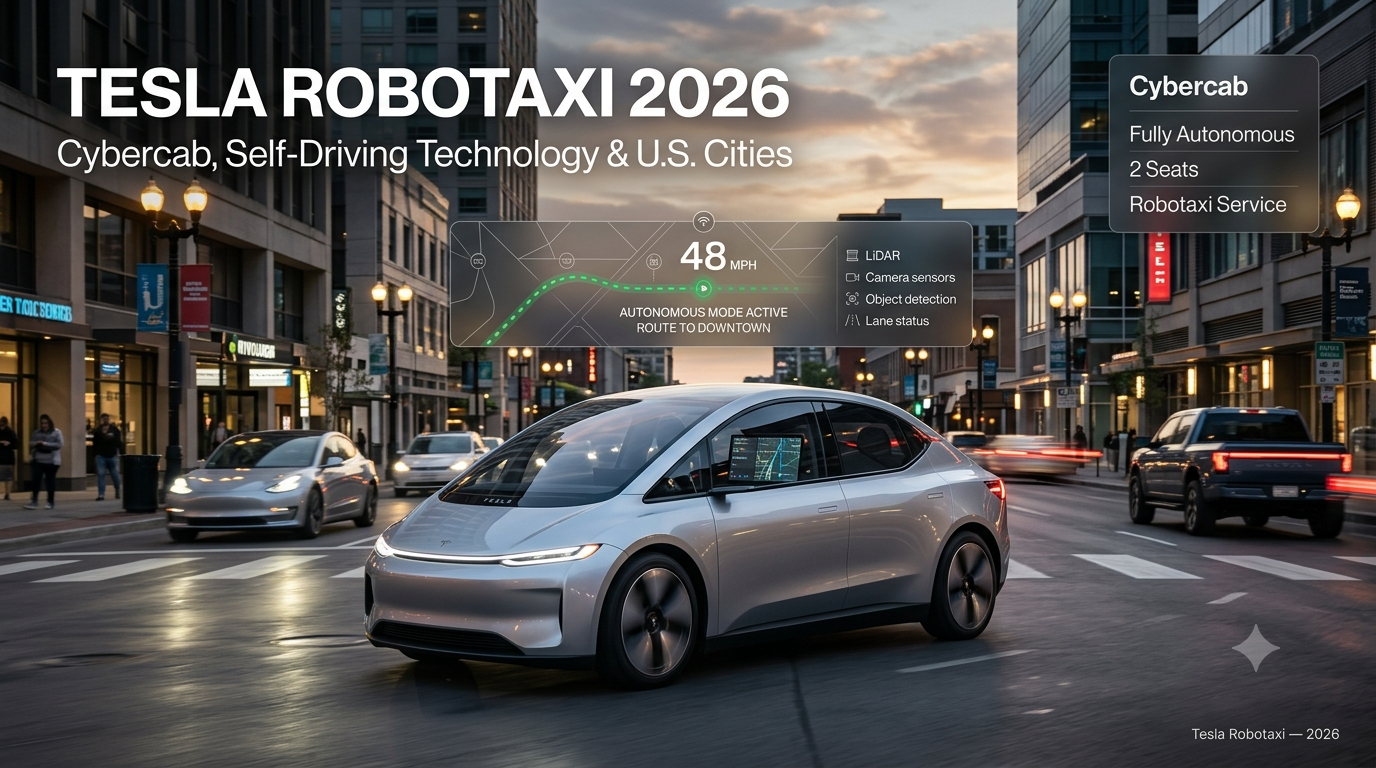 Tesla Robotaxi 2026 Cybercab autonomous electric taxi